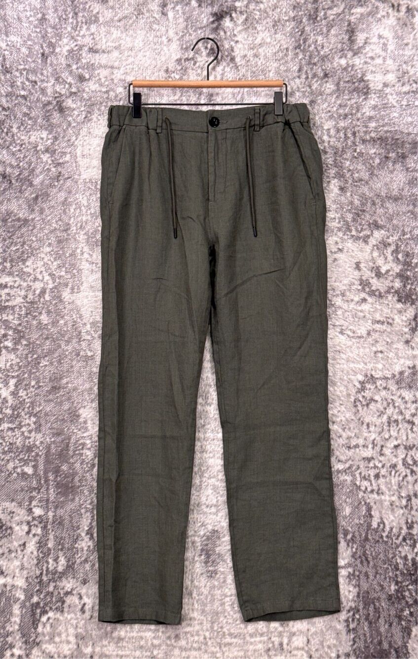 Etro Pants Large Mens Green Gauze Relaxed Fit Straight Leg